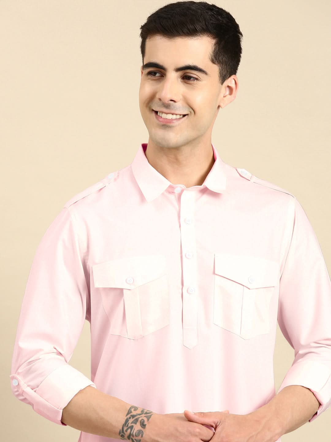 Light Pink fine Cotton Pathani with Salwar