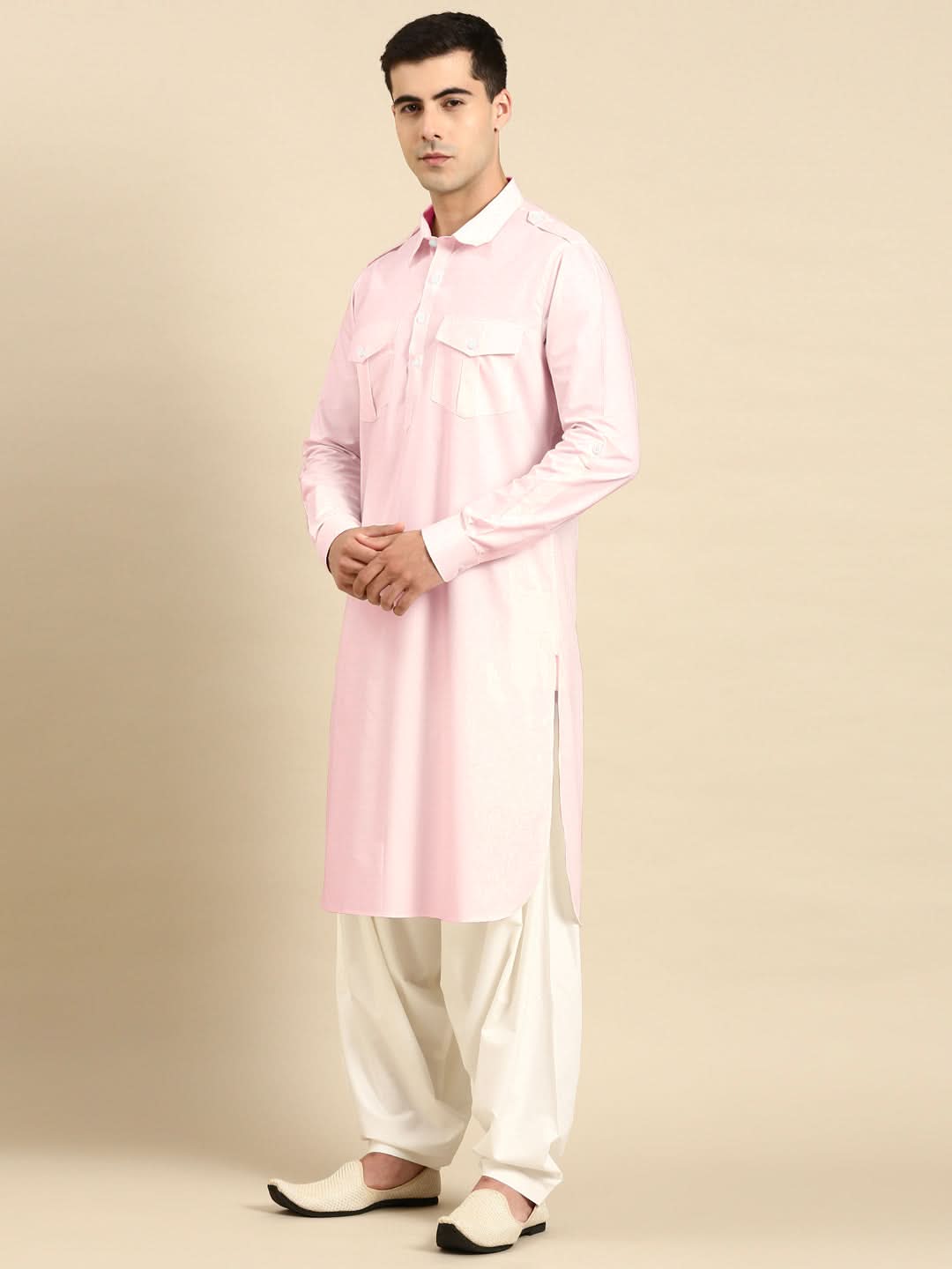 Light Pink fine Cotton Pathani with Salwar