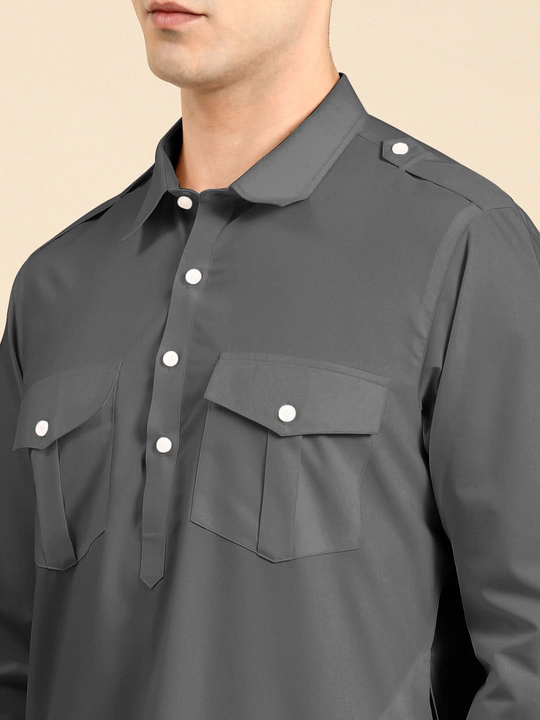 Grey fine Cotton Pathani with Salwar