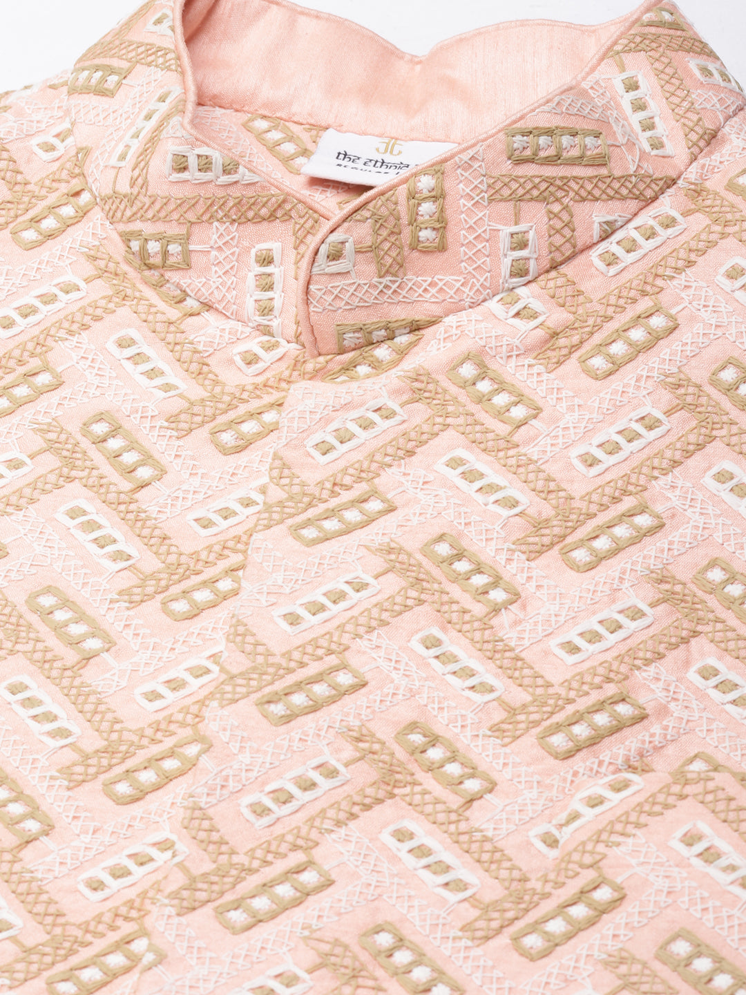 Peach Chikankari Jacket Kurta Set