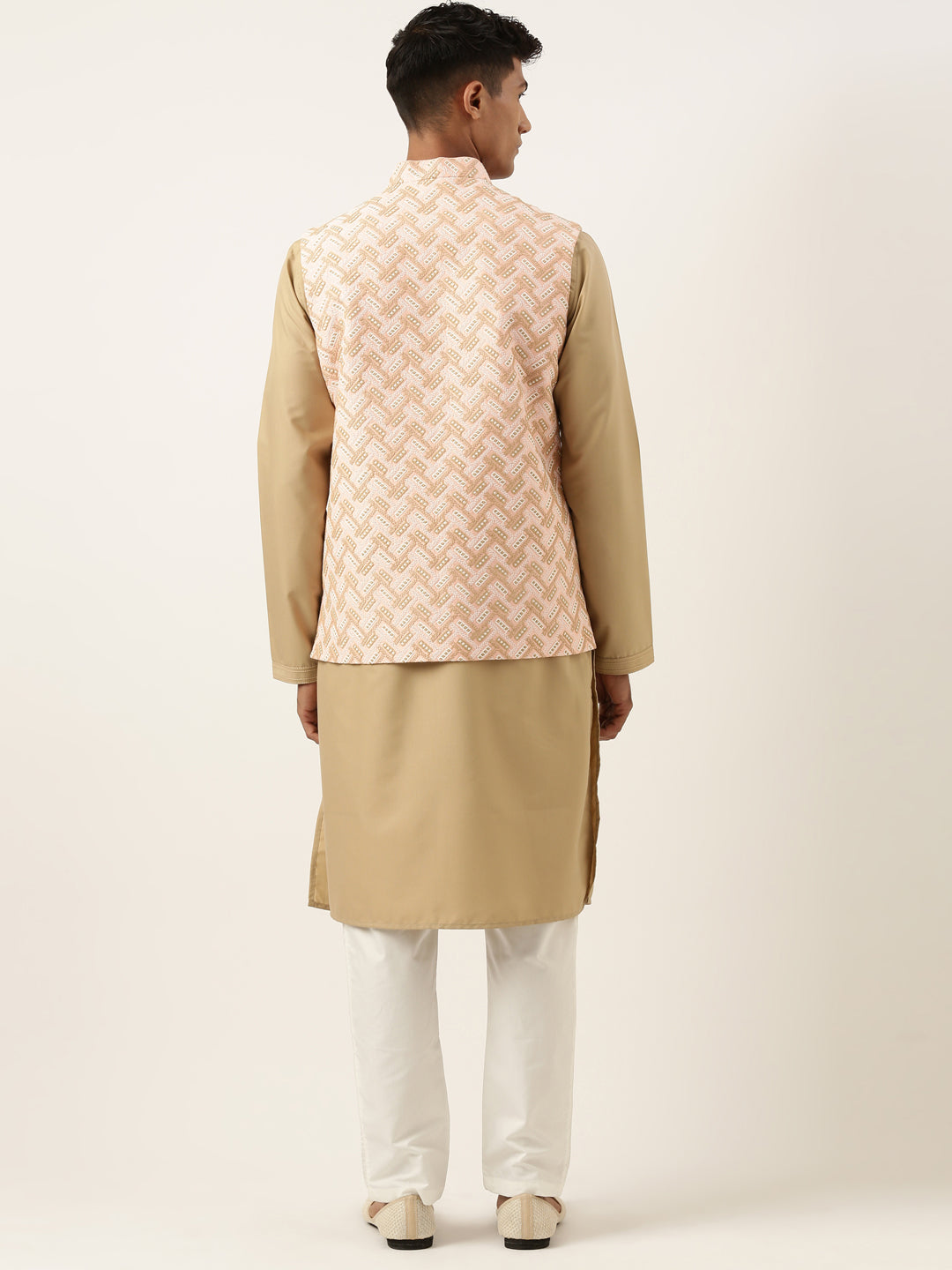 Peach Chikankari Jacket Kurta Set