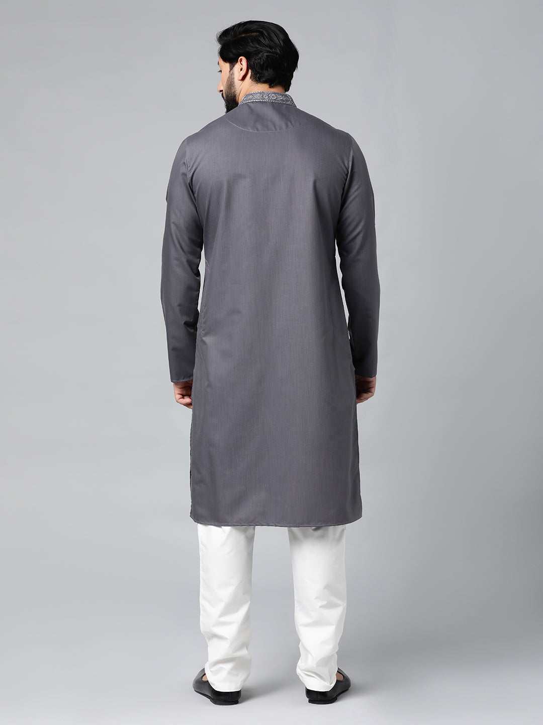Grey Cotton Dori Embroidered Kurta Set