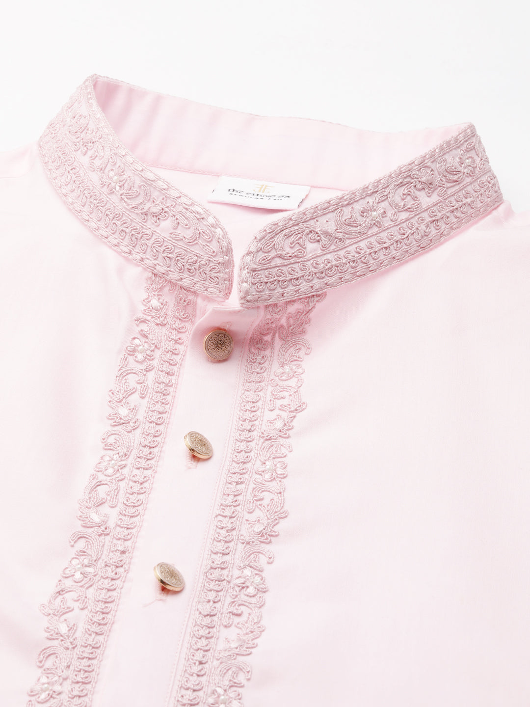 Baby Pink Cotton Dori Embroidered Kurta Set