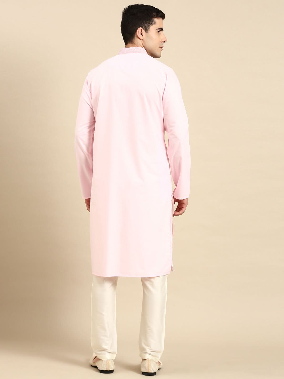 Baby Pink Cotton Dori Embroidered Kurta Set