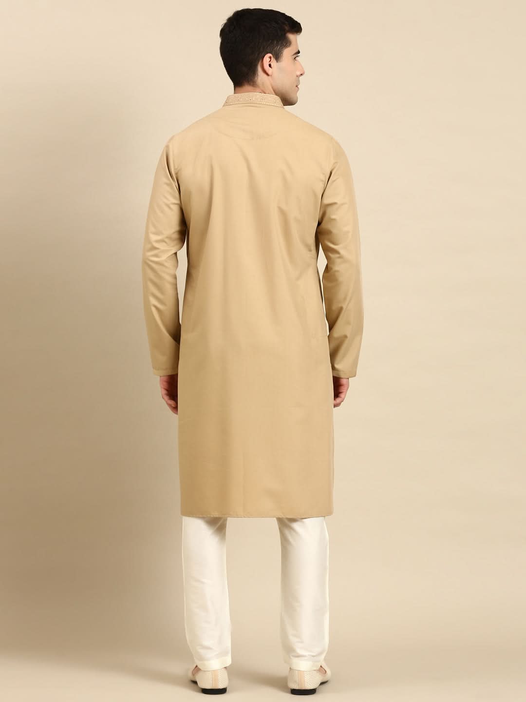 Beige Cotton Dori Embroidered Kurta Set