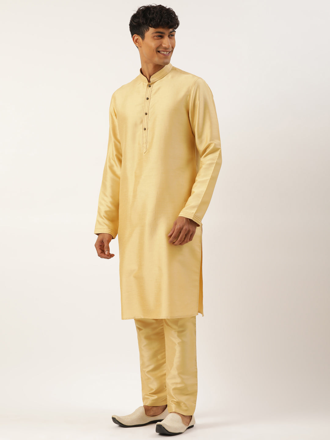 Beige Mirror Embroidered Jacket Kurta Set