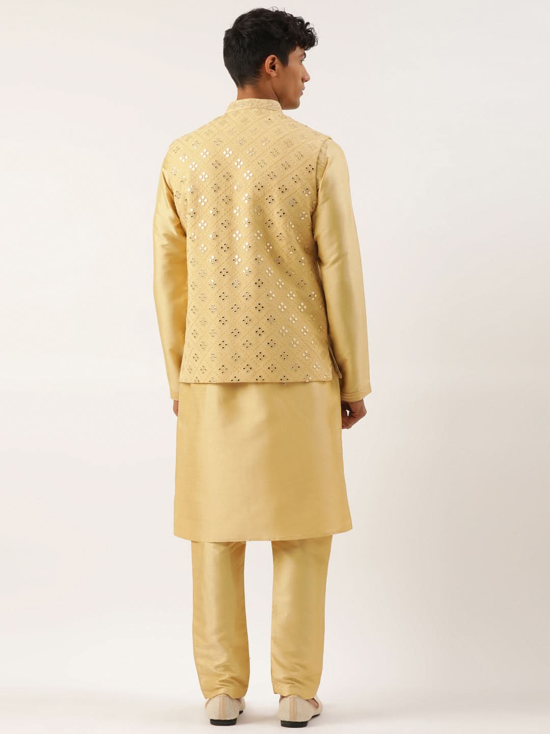 Beige Mirror Embroidered Jacket Kurta Set