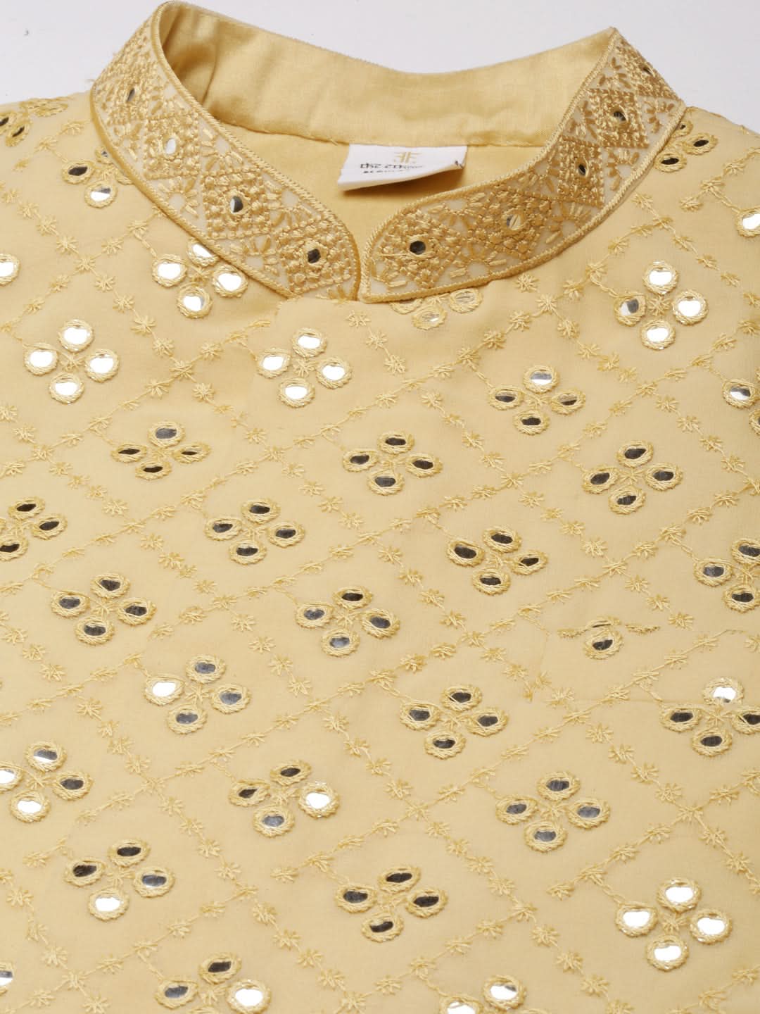 Beige Mirror Embroidered Jacket Kurta Set