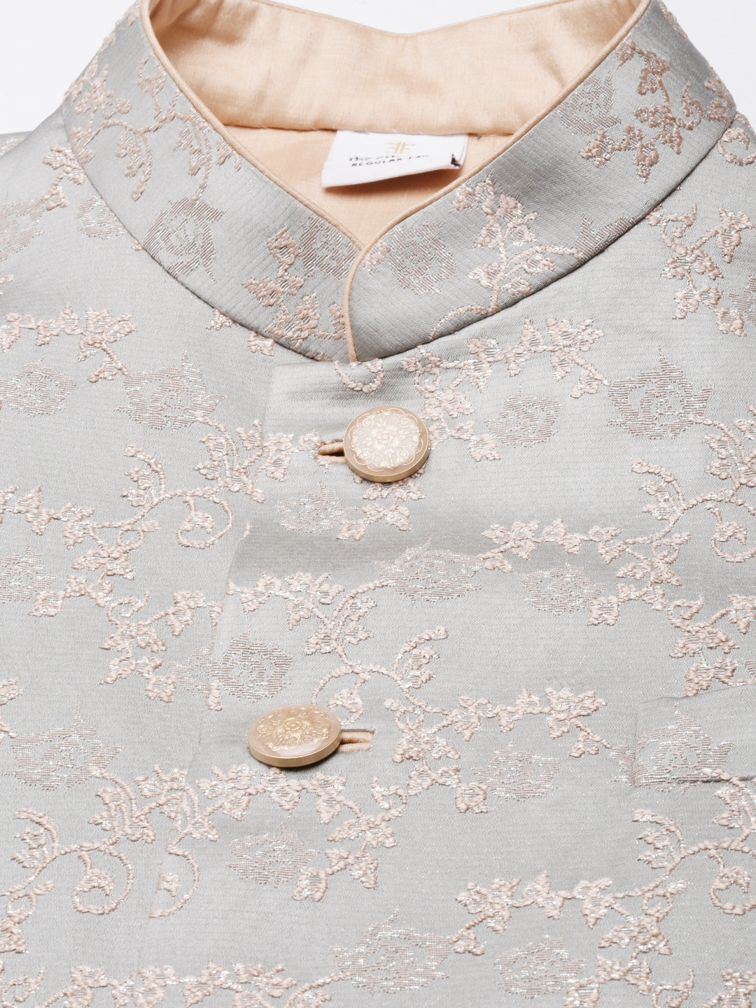 Grey Peach Jacquard Jacket Kurta Set