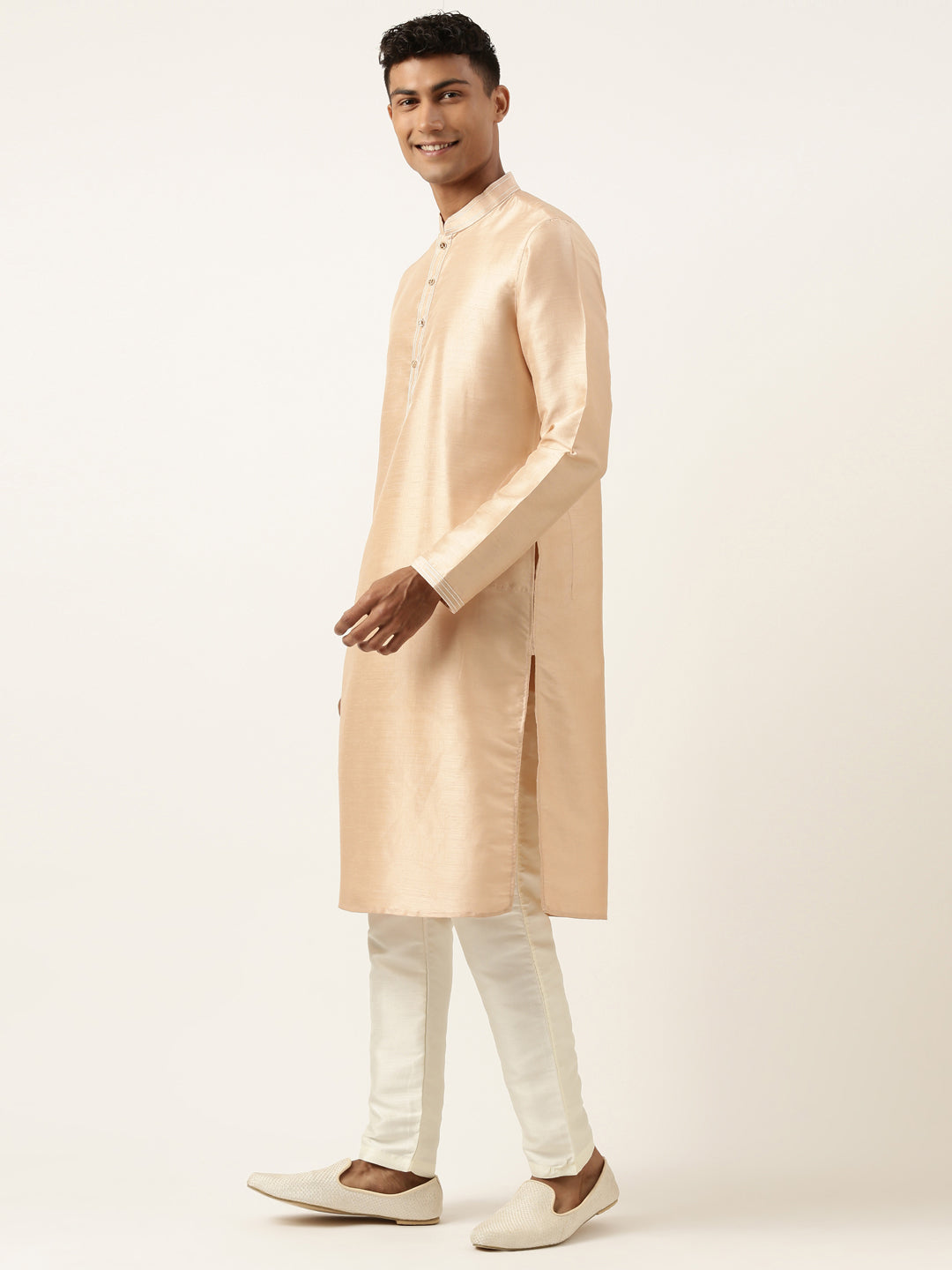 Grey Peach Jacquard Jacket Kurta Set