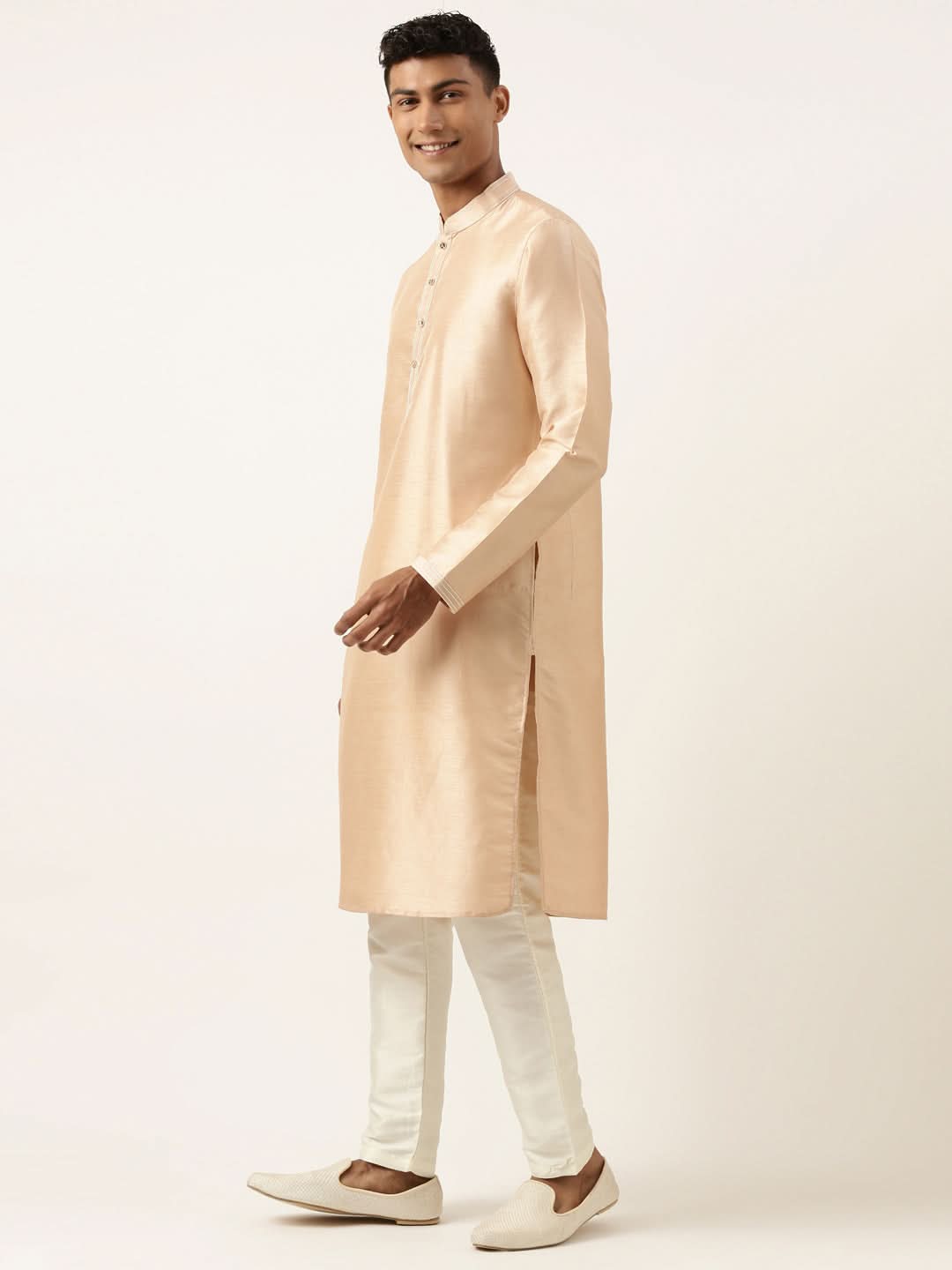 Grey Peach Jacquard Jacket Kurta Set