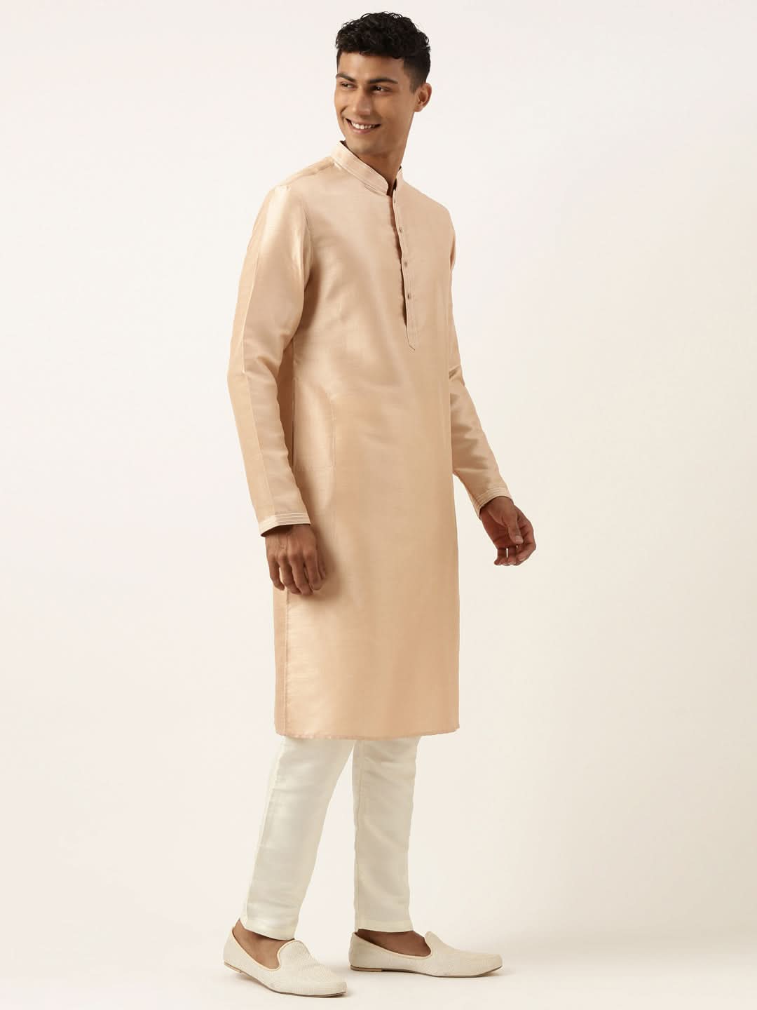 Grey Peach Jacquard Jacket Kurta Set