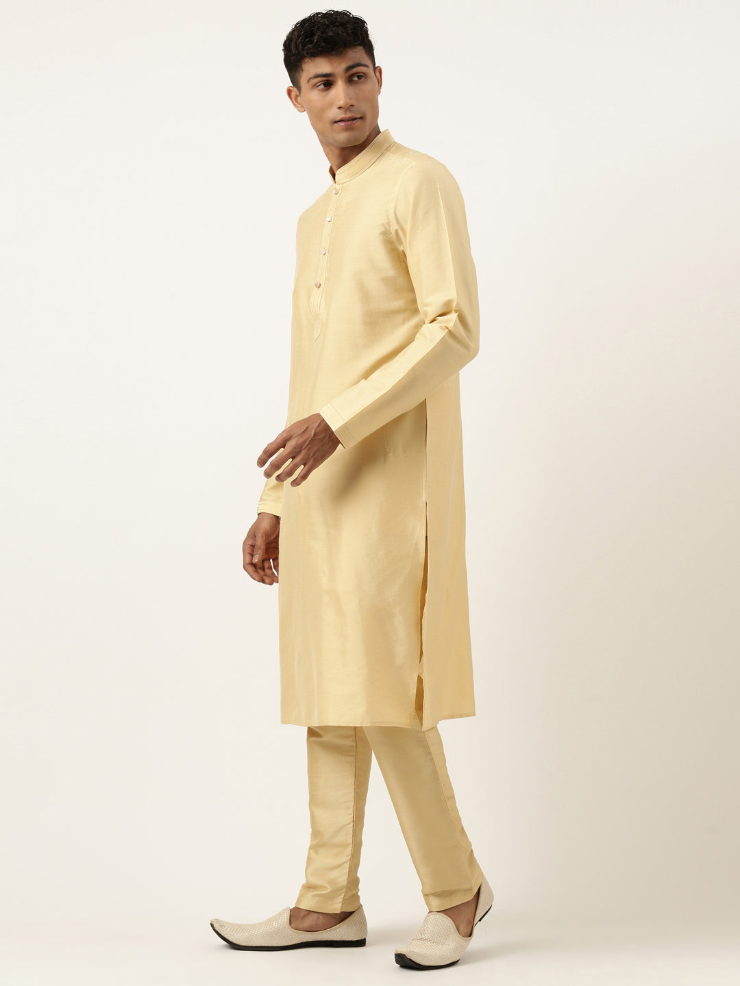 Beige Jacquard Jacket Kurta Set