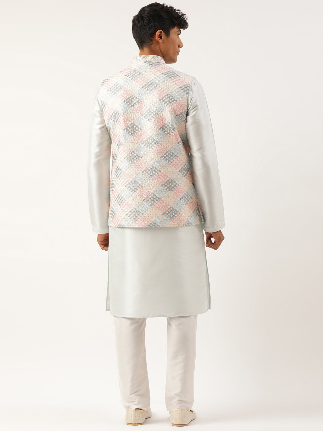 Cream Embroidered Jacket Kurta Set