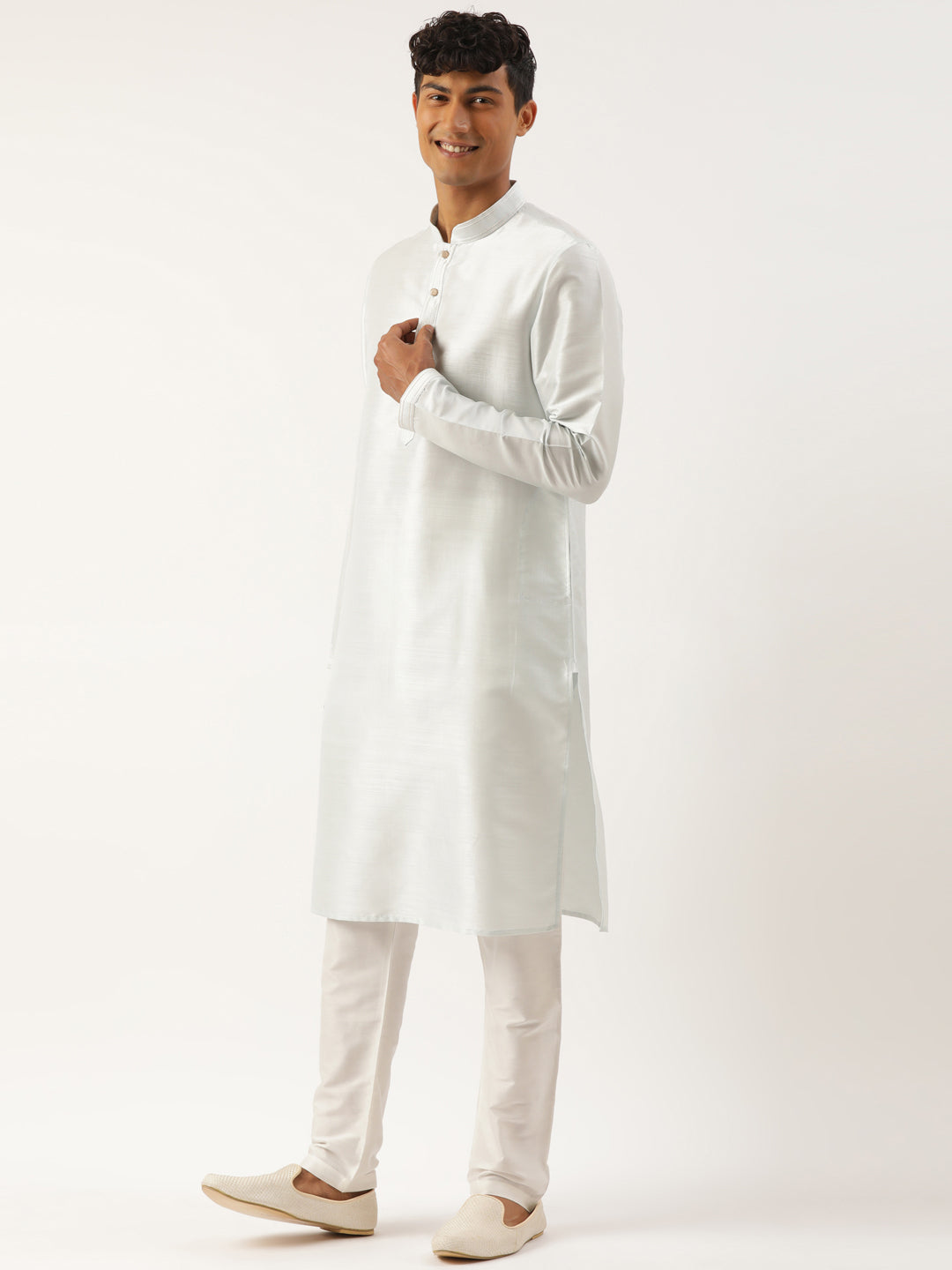 Cream Embroidered Jacket Kurta Set