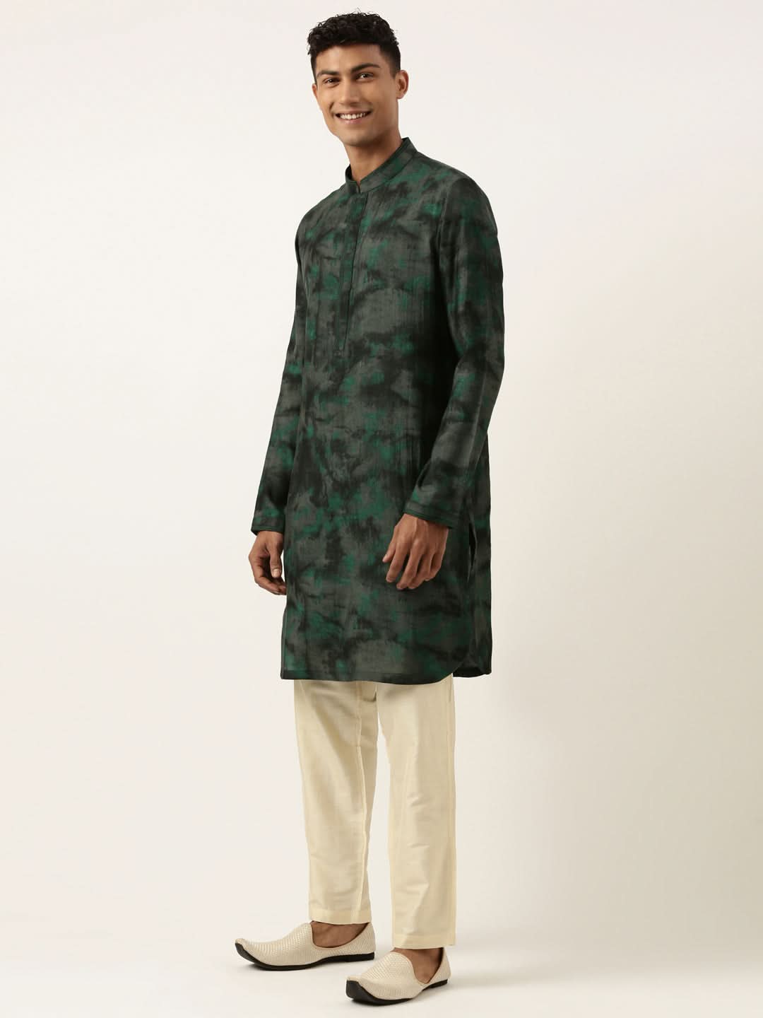 Green Printed Jacket Kurta Set