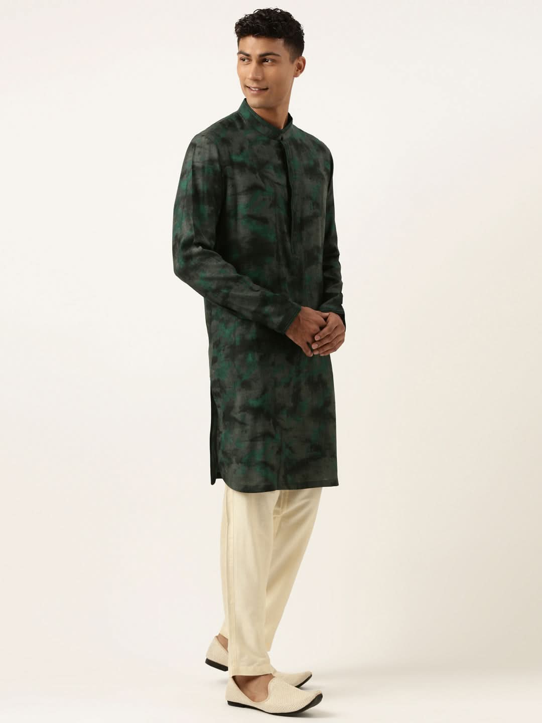 Green Printed Jacket Kurta Set