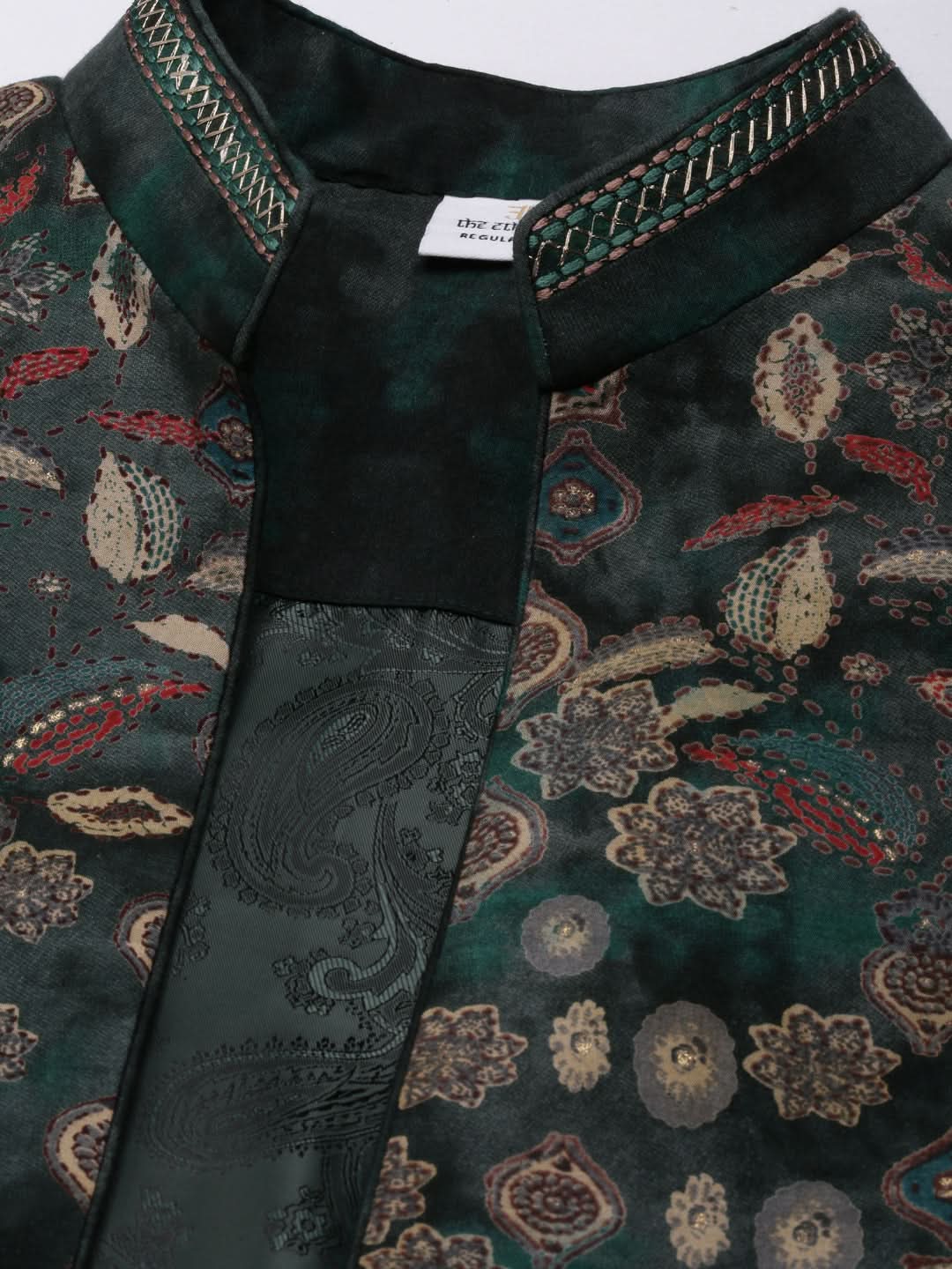 Green Printed Jacket Kurta Set