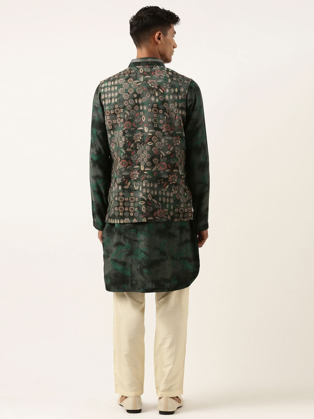 Green Printed Jacket Kurta Set