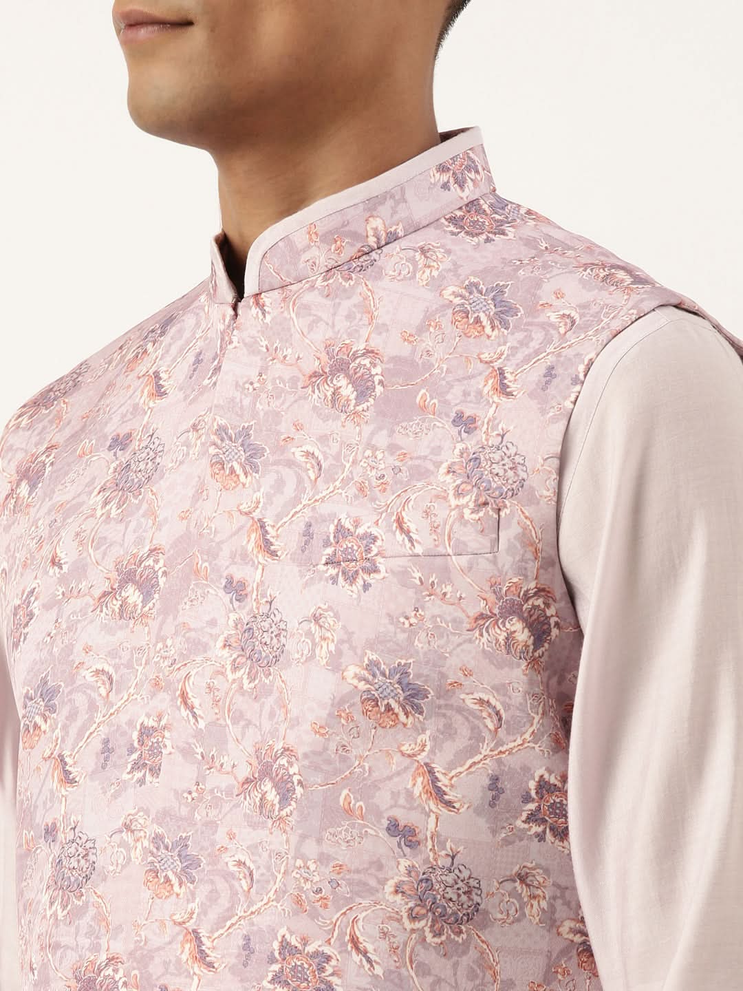 Lavender Printed Jacket Kurta Set