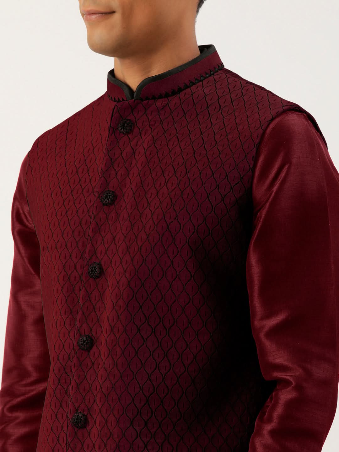 Maroon Embroidered Jacket Kurta Set