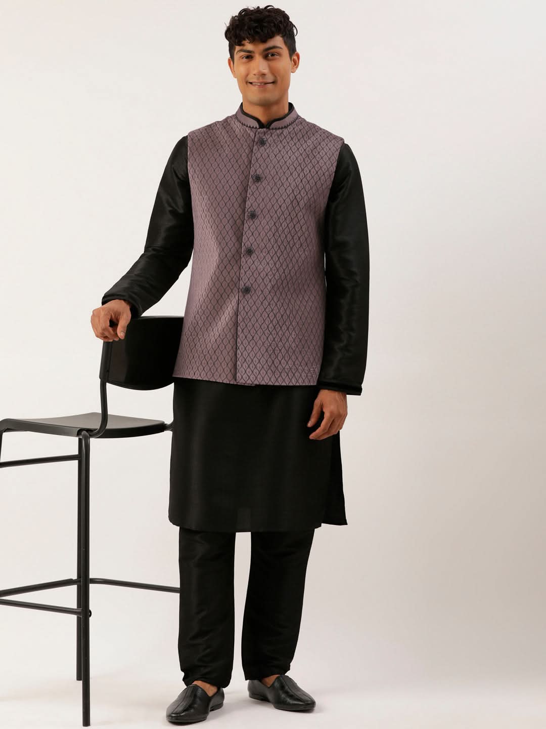 Old Rose Embroidered Jacket Kurta Set