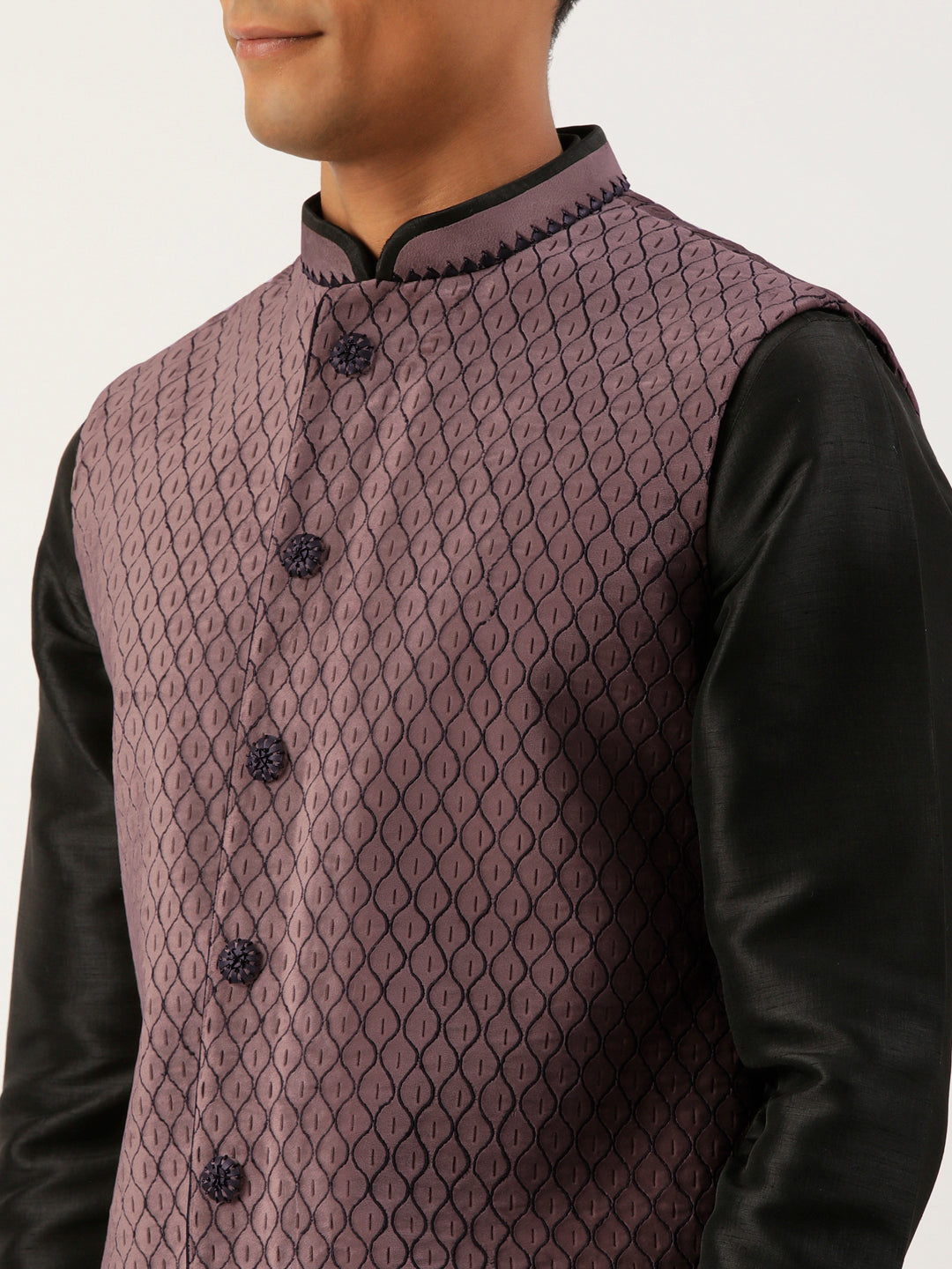 Old Rose Embroidered Jacket Kurta Set