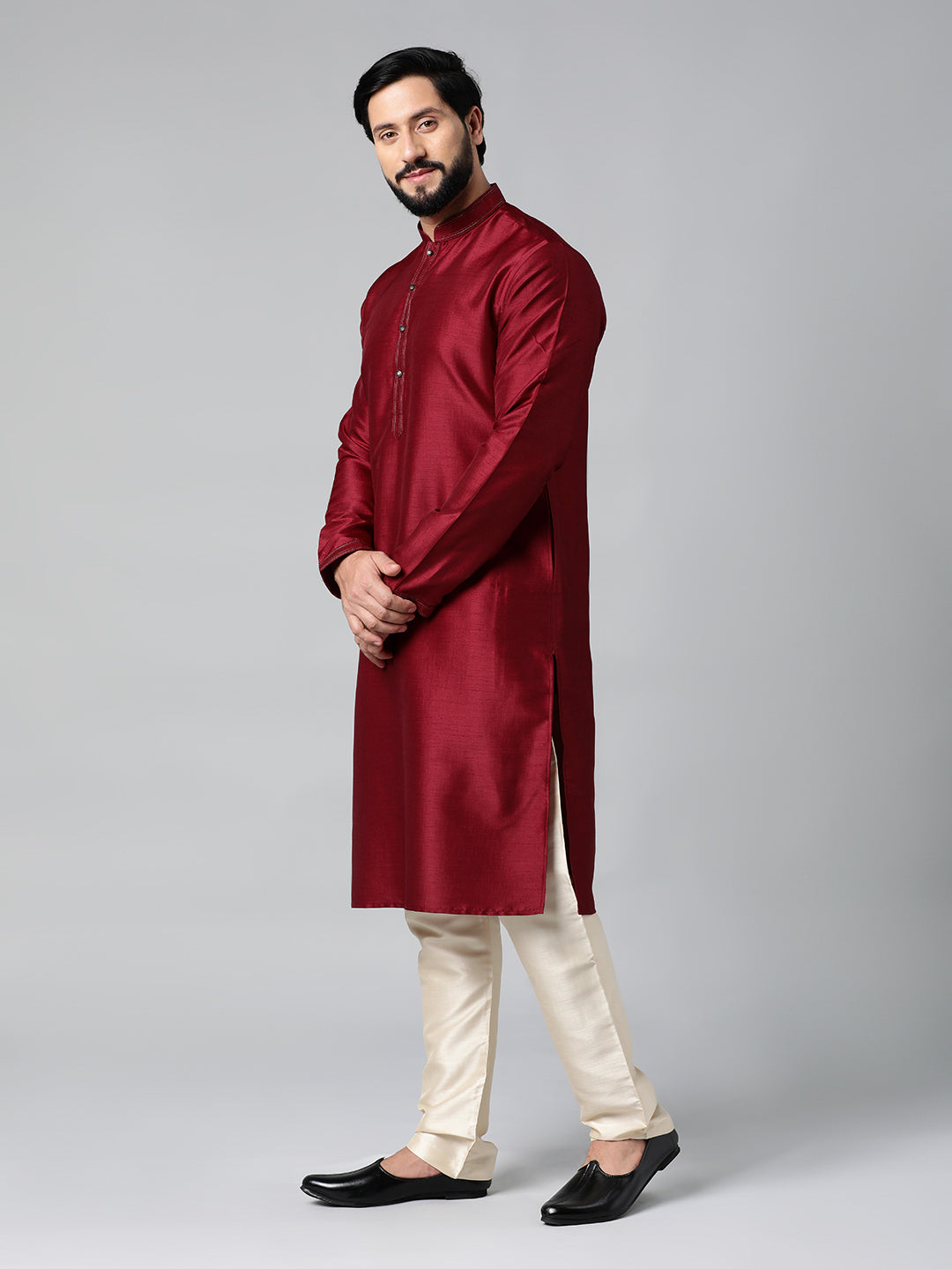 Black Velvet Embroidered Jacket Kurta Set