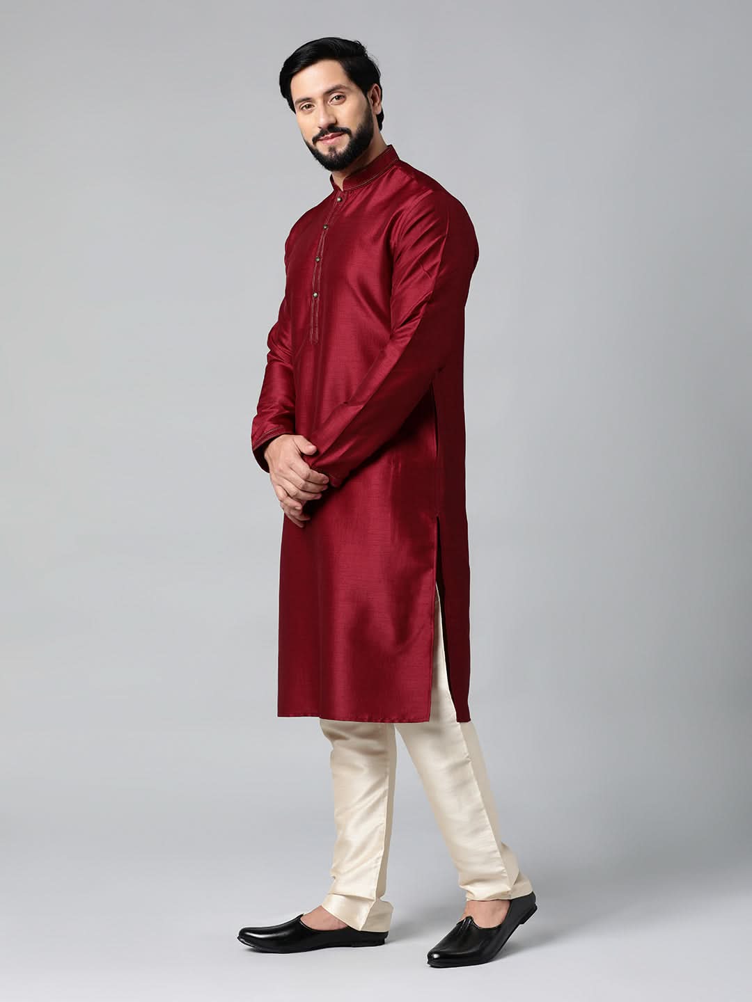 Black Velvet Embroidered Jacket Kurta Set