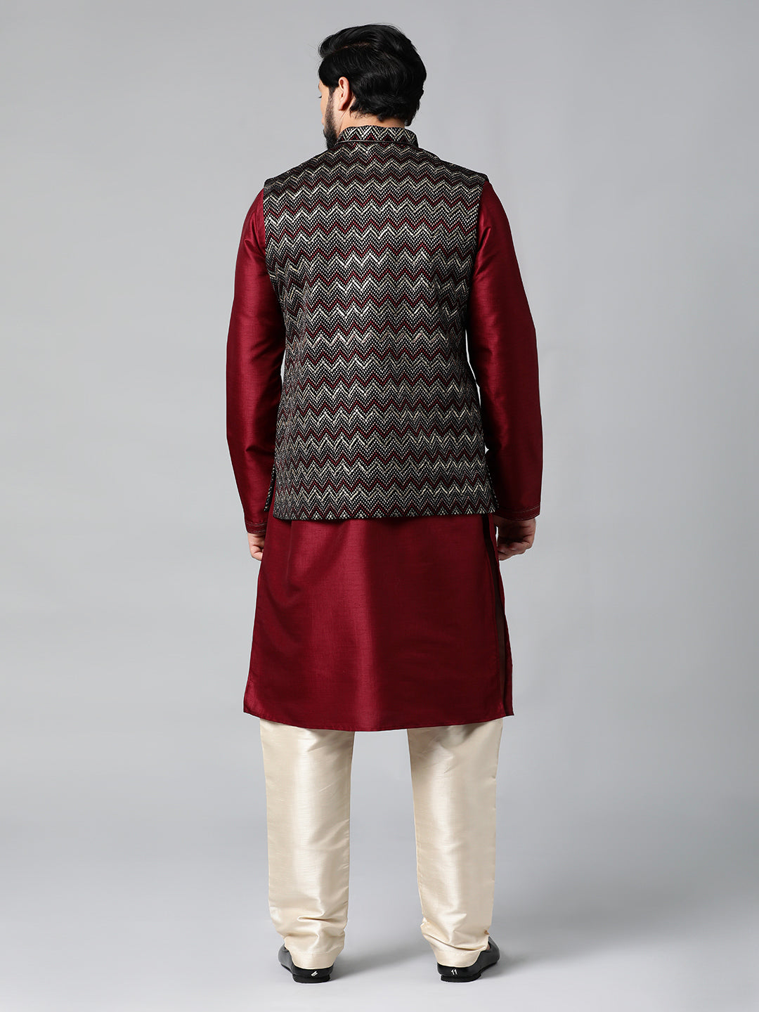 Black Velvet Embroidered Jacket Kurta Set