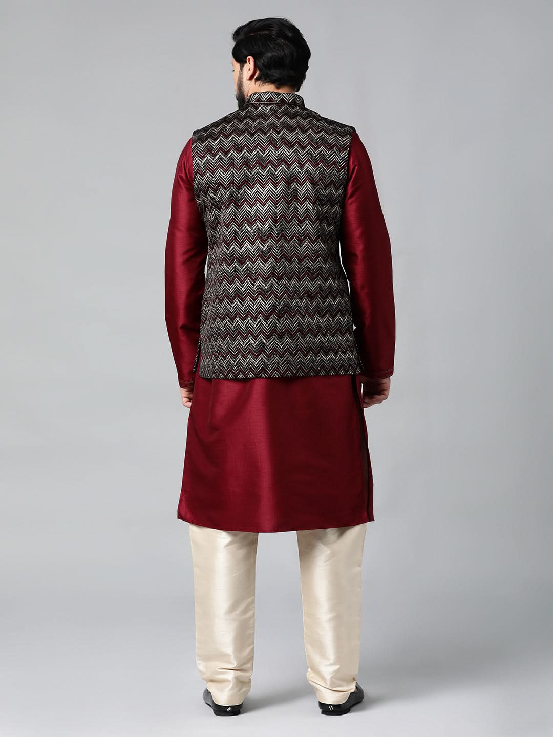 Black Velvet Embroidered Jacket Kurta Set