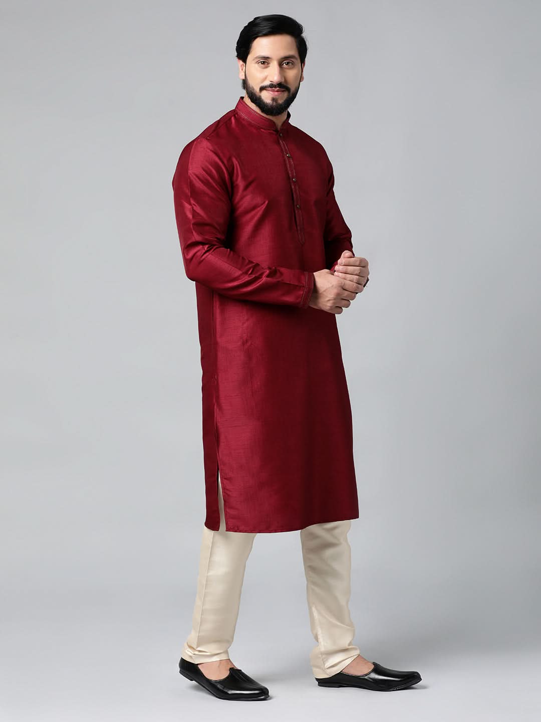 Black Velvet Embroidered Jacket Kurta Set