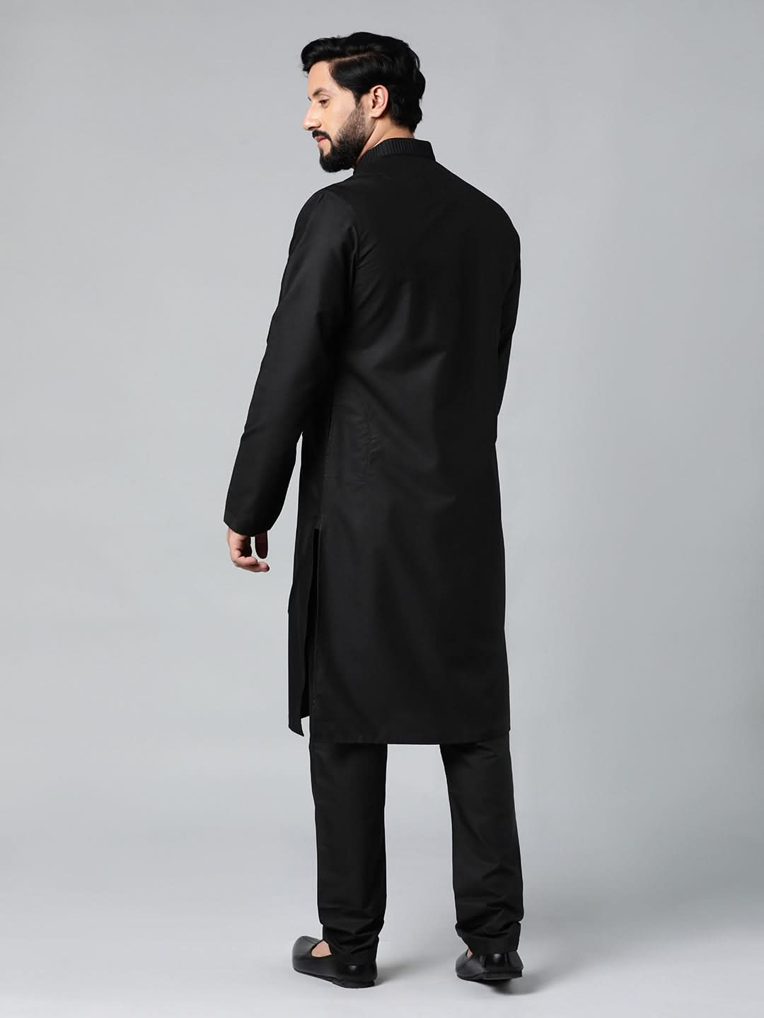 Black Pleated Cotton Kurta Set