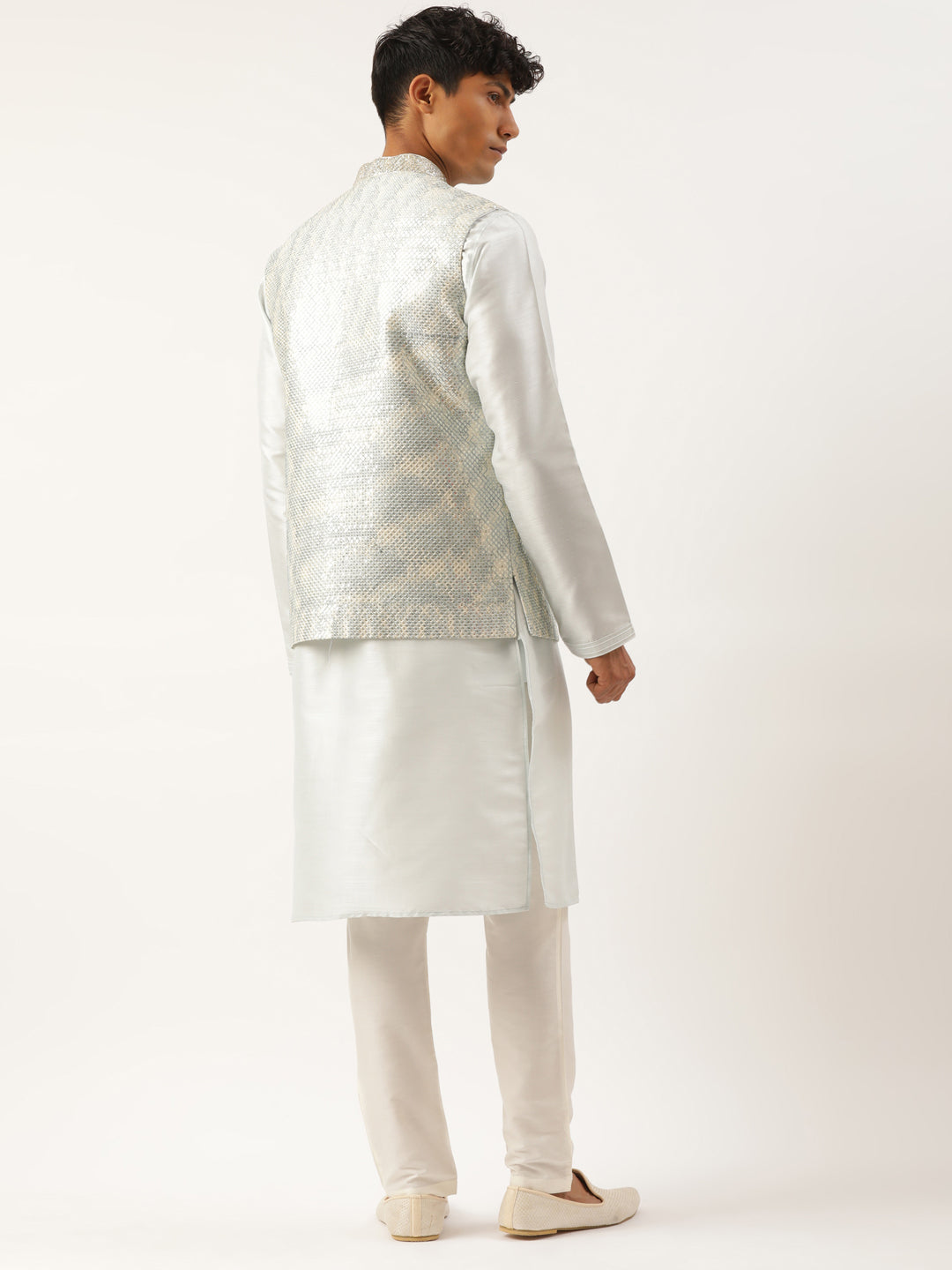 Sky Blue Sequin Embroidered Jacket Kurta Set