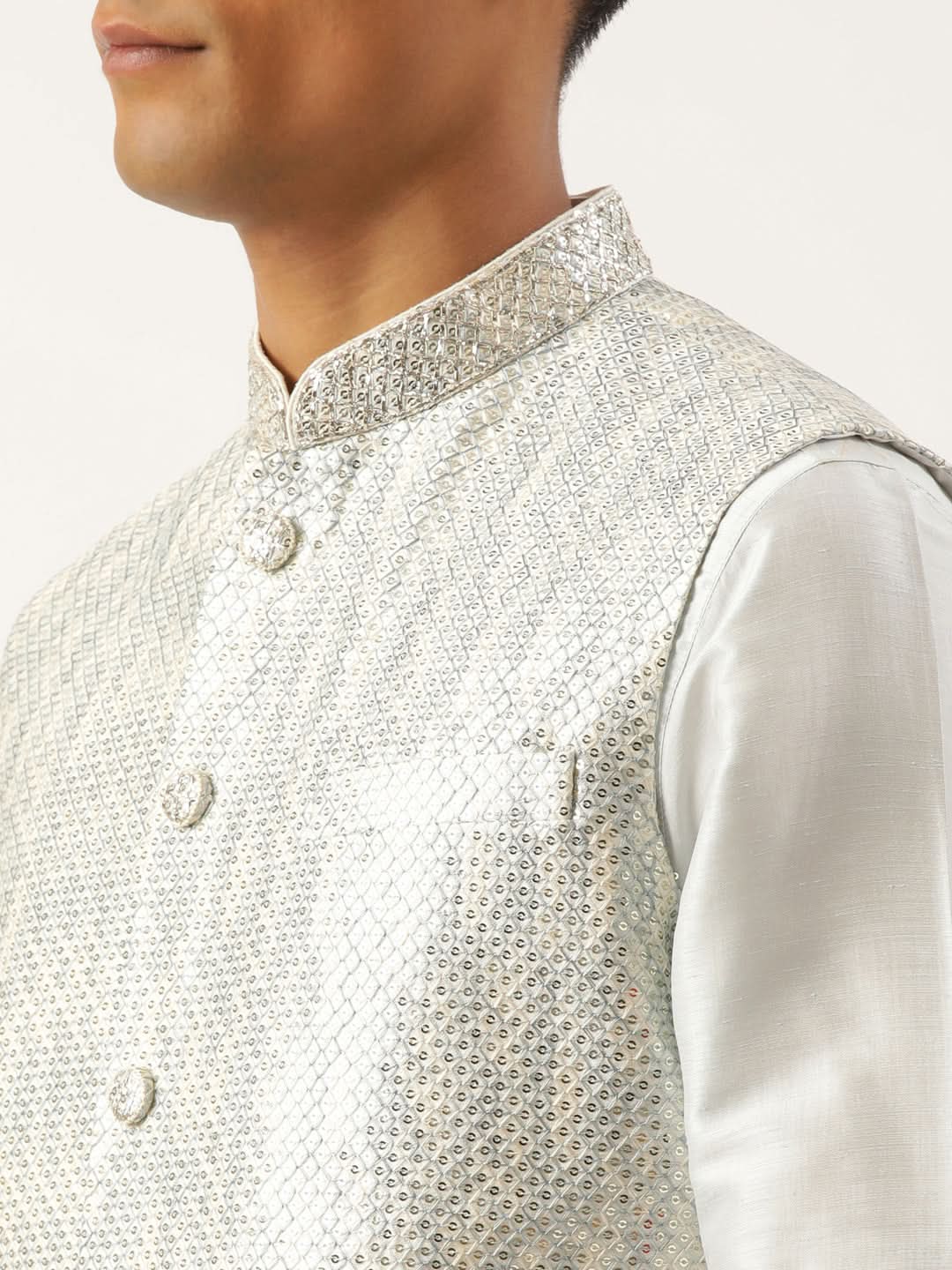 Sky Blue Sequin Embroidered Jacket Kurta Set