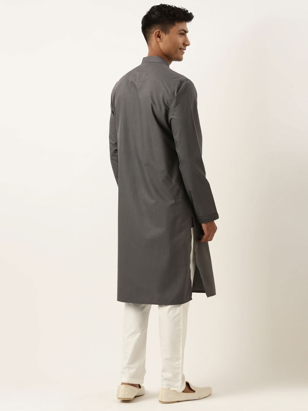 Grey Pleated Cotton Kurta Set