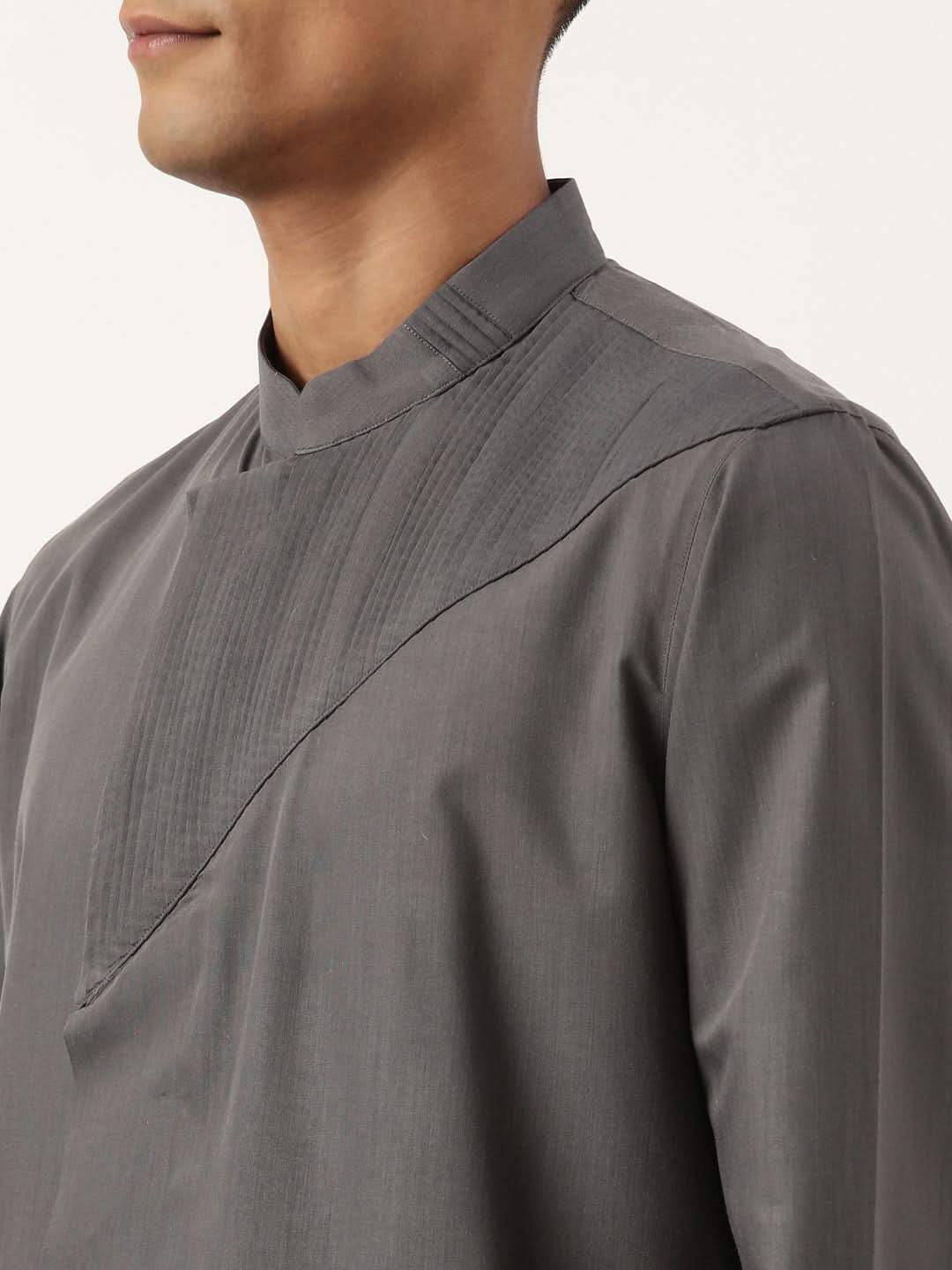 Grey Pleated Cotton Kurta Set