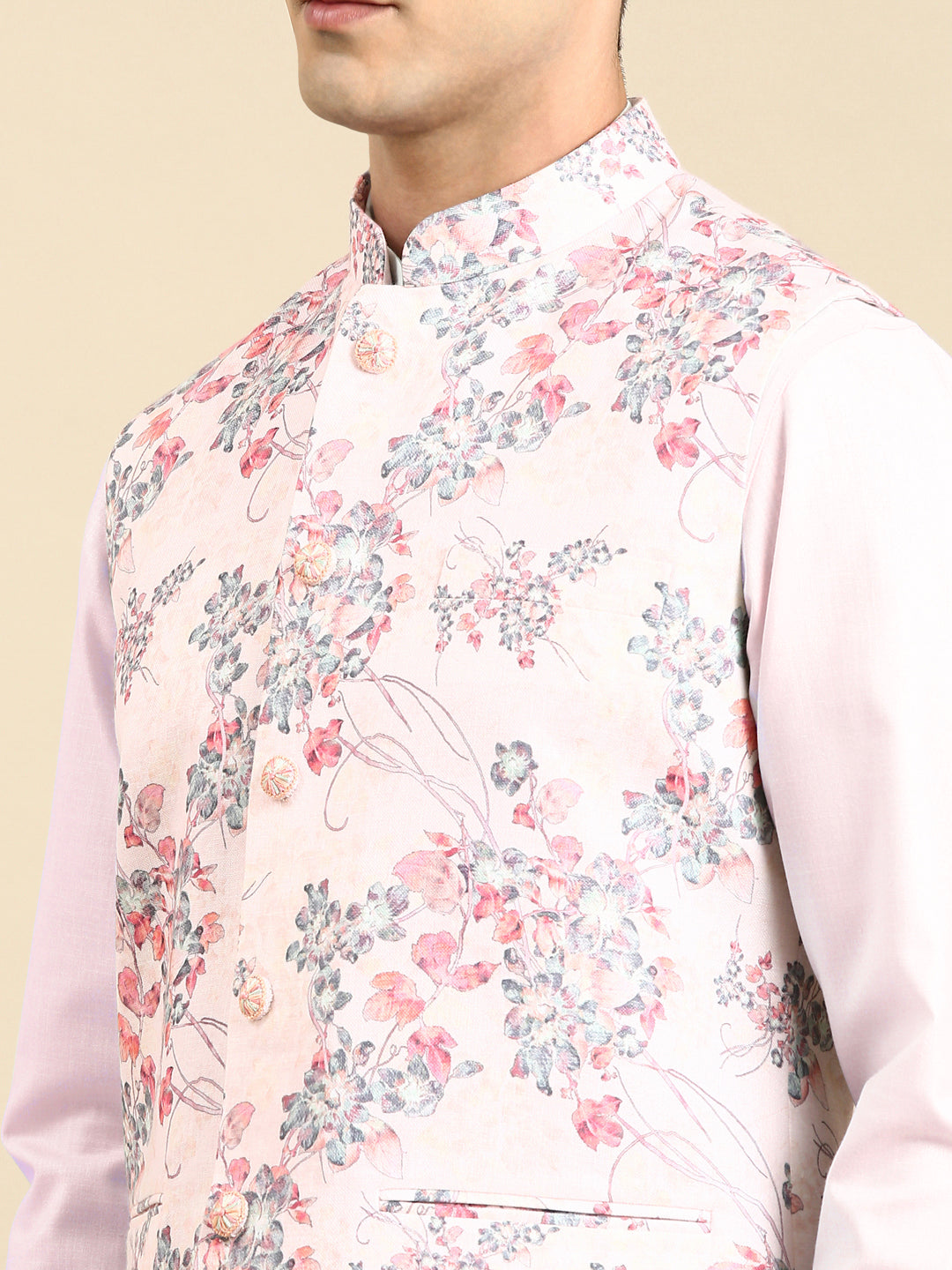 Pink Printed Jacket Kurta Set
