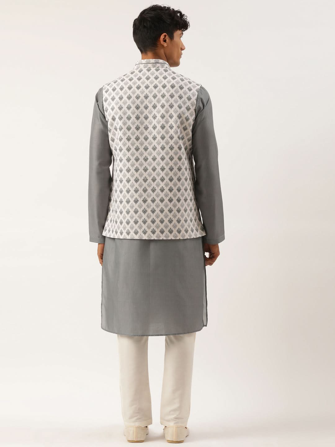 Grey Printed Jacket Kurta Set