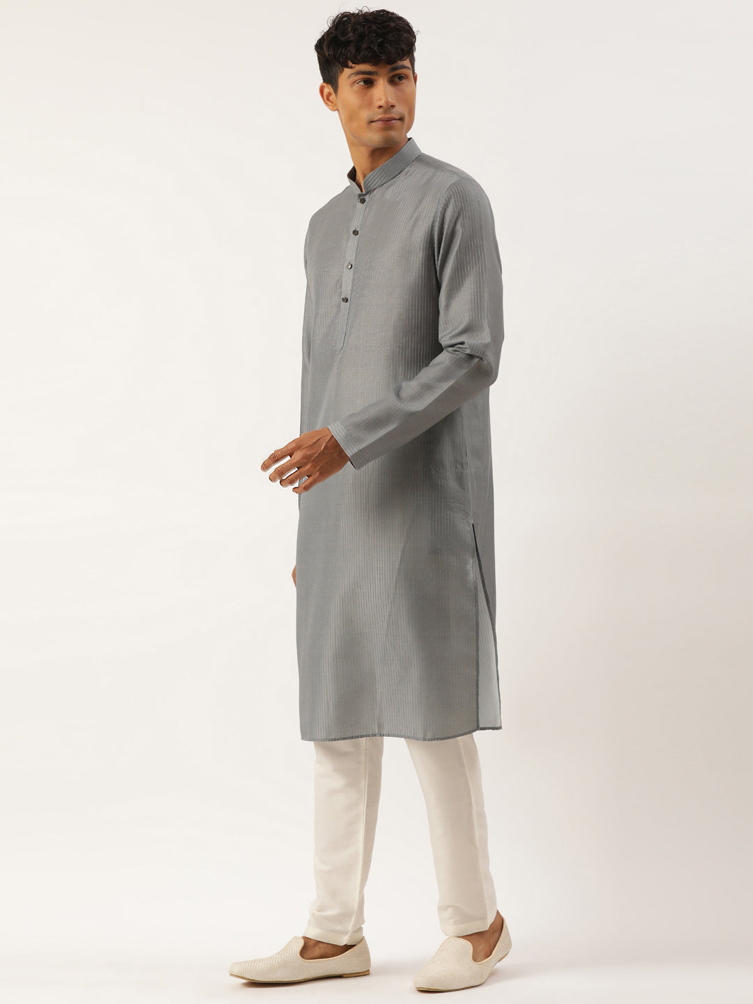 Grey Printed Jacket Kurta Set