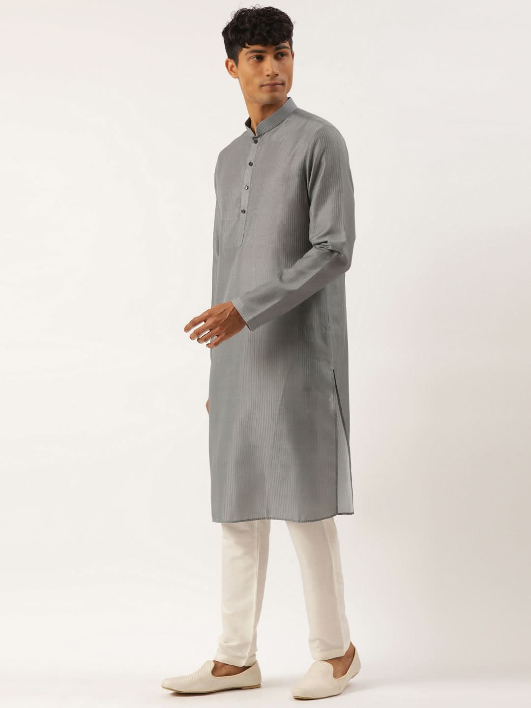 Grey Printed Jacket Kurta Set
