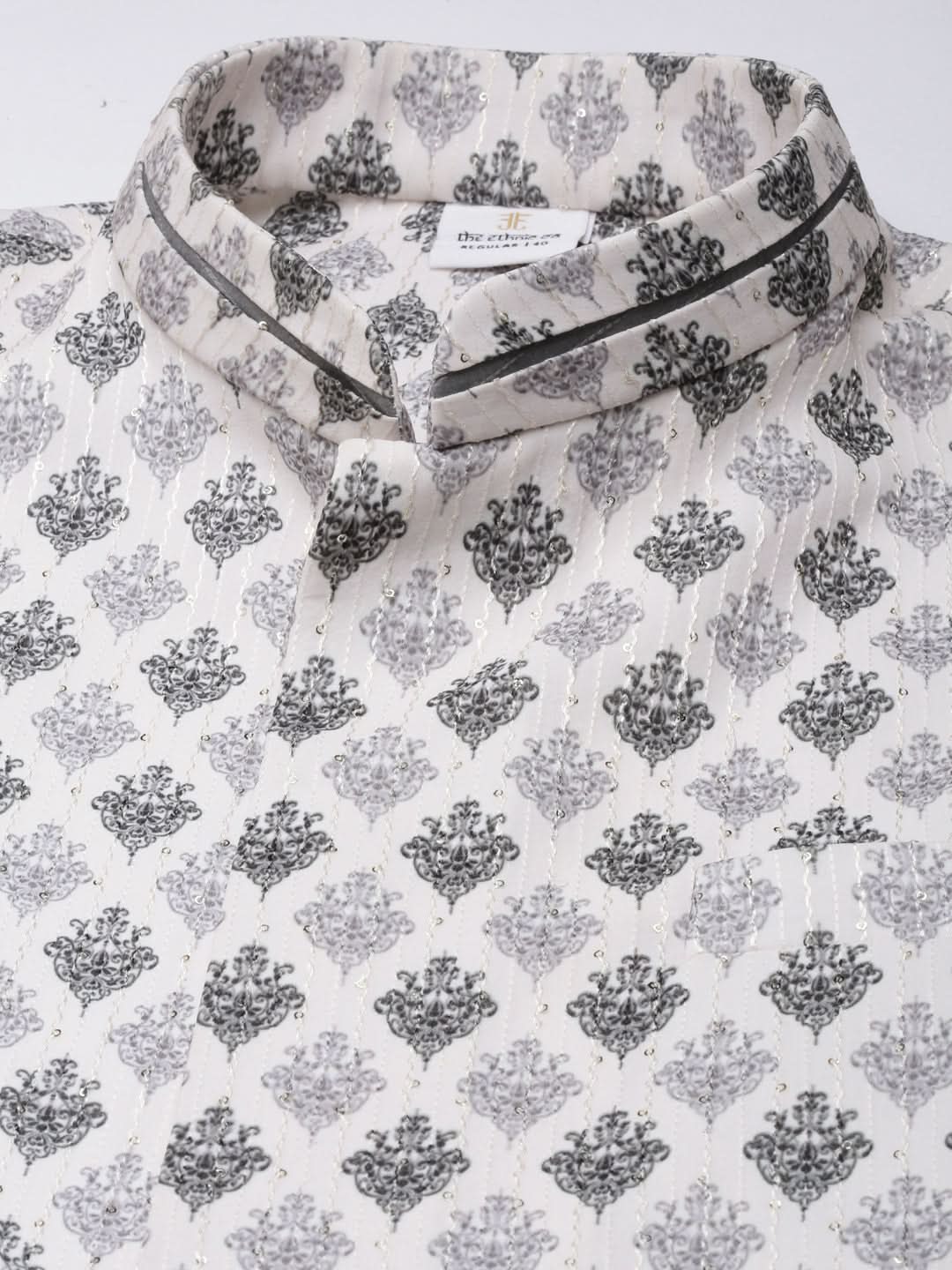 Grey Printed Jacket Kurta Set