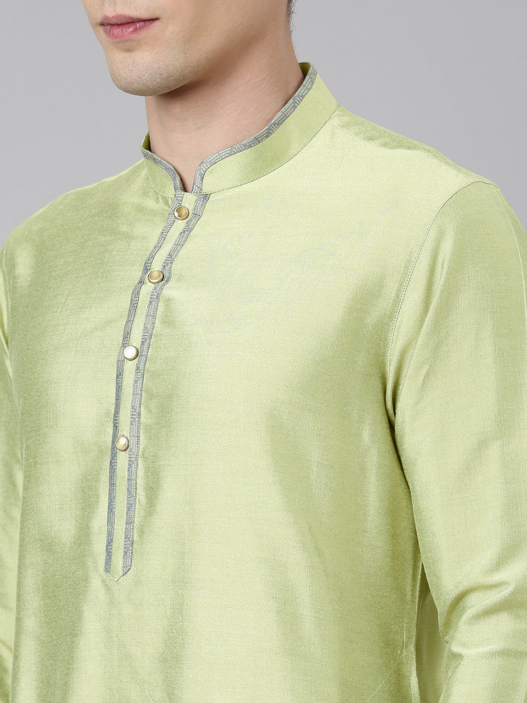 Lime Green Blue Jacquard Quilted Jacket With Short Kurta
