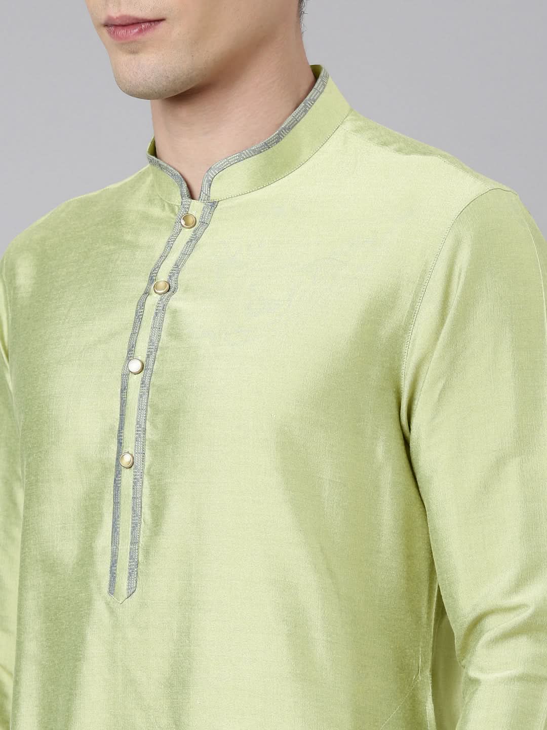 Lime Green Blue Jacquard Quilted Jacket With Short Kurta