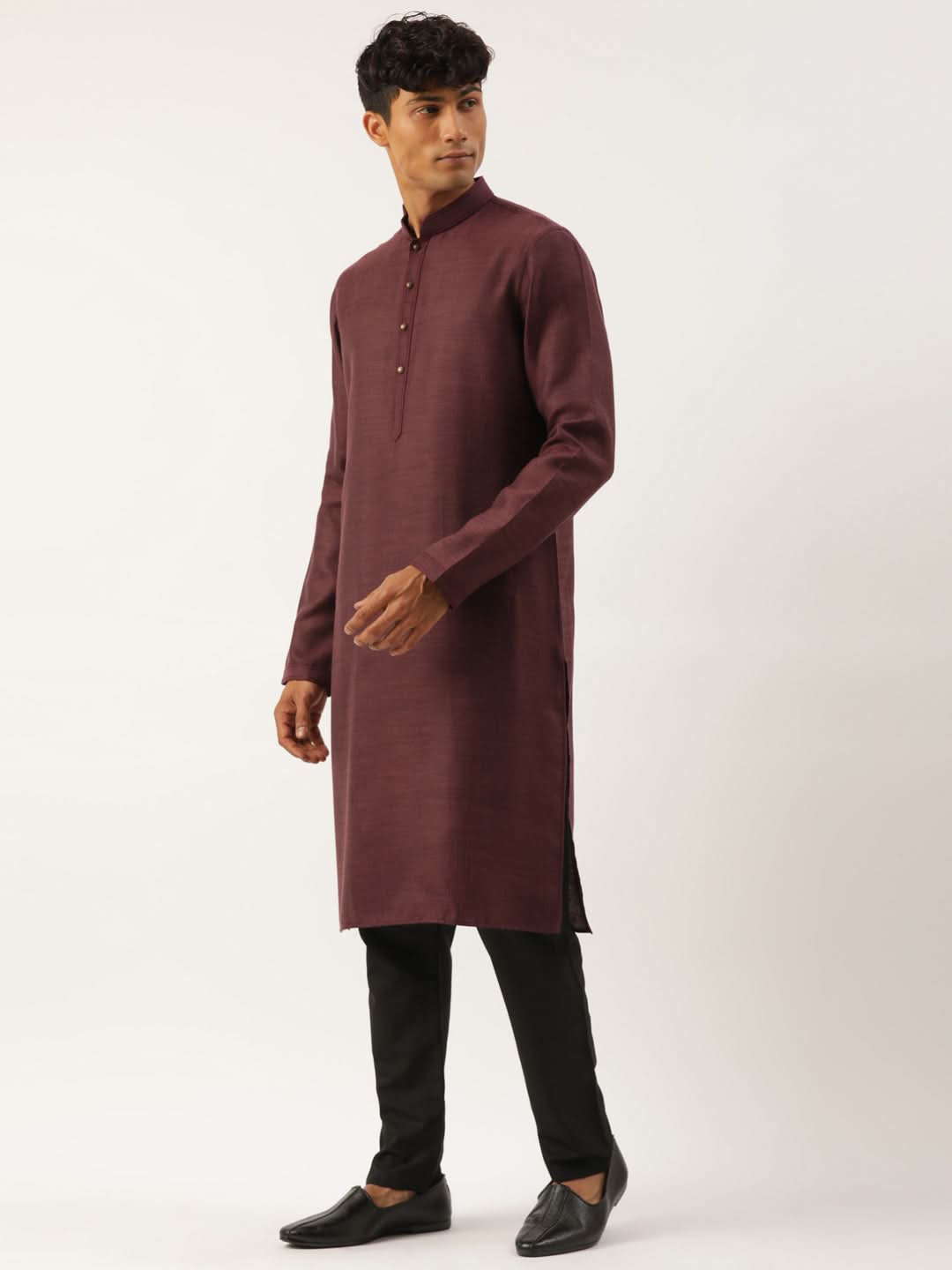 Wine Printed Cotton Jacket Kurta Set