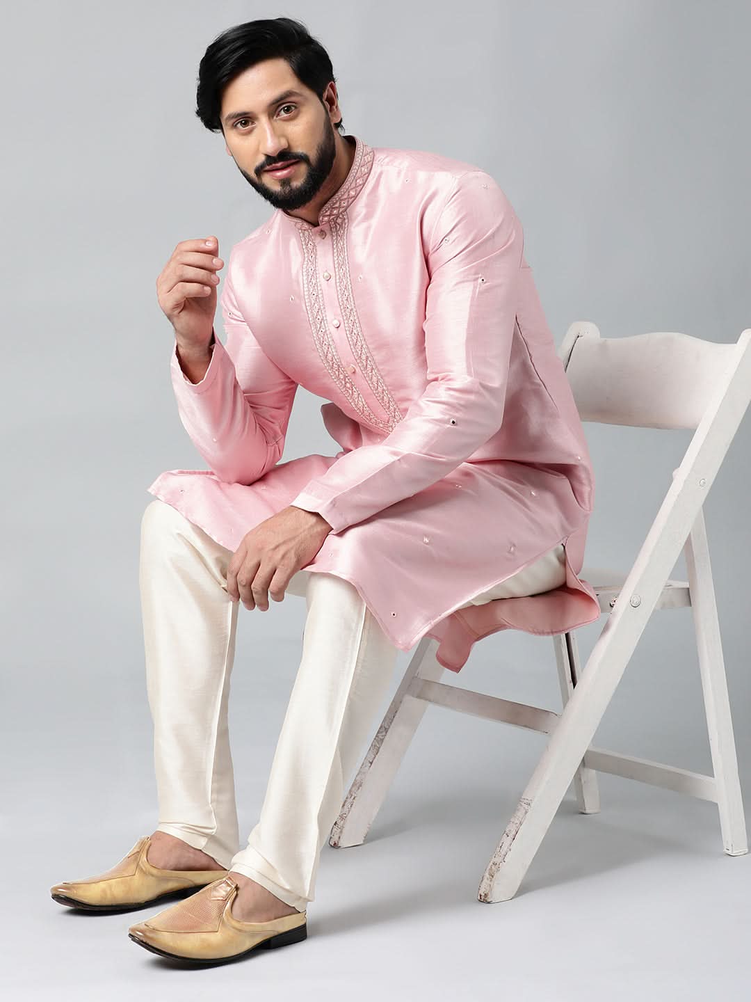 Baby Pink Mirror Embroidered Kurta Set