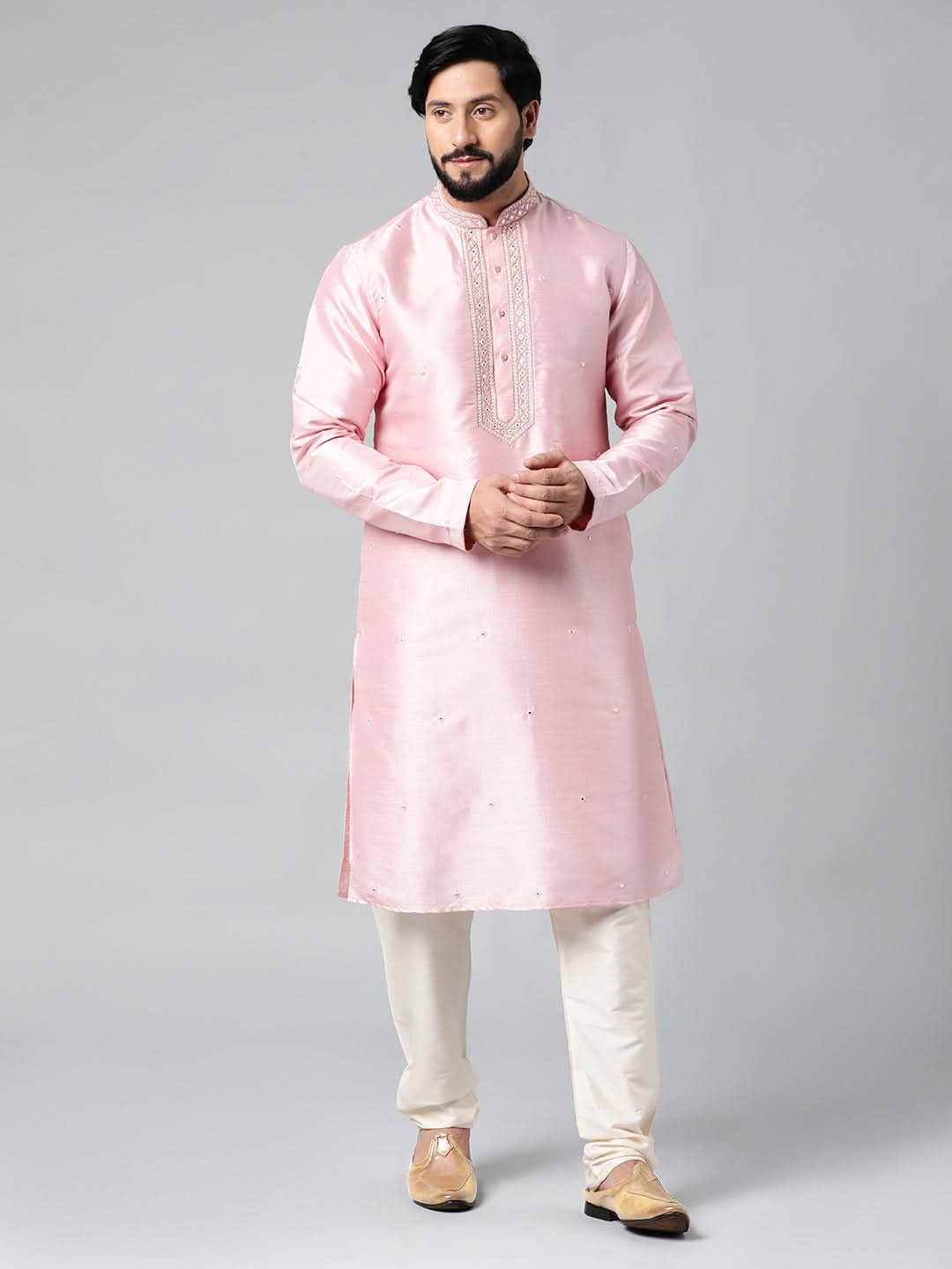 Baby Pink Mirror Embroidered Kurta Set
