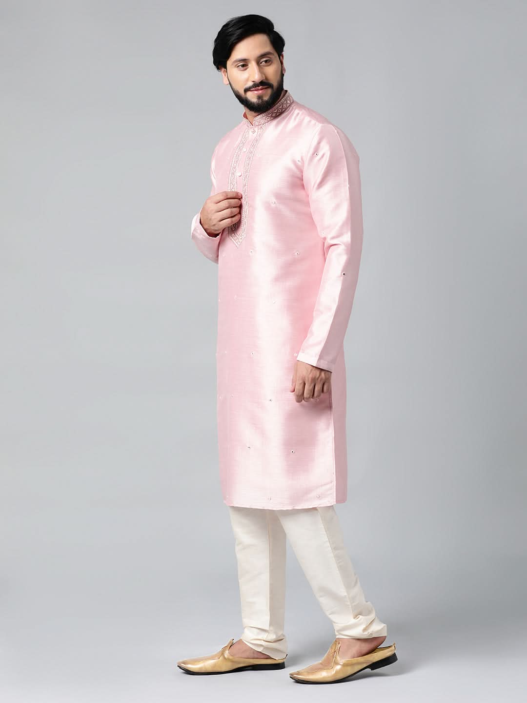 Baby Pink Mirror Embroidered Kurta Set