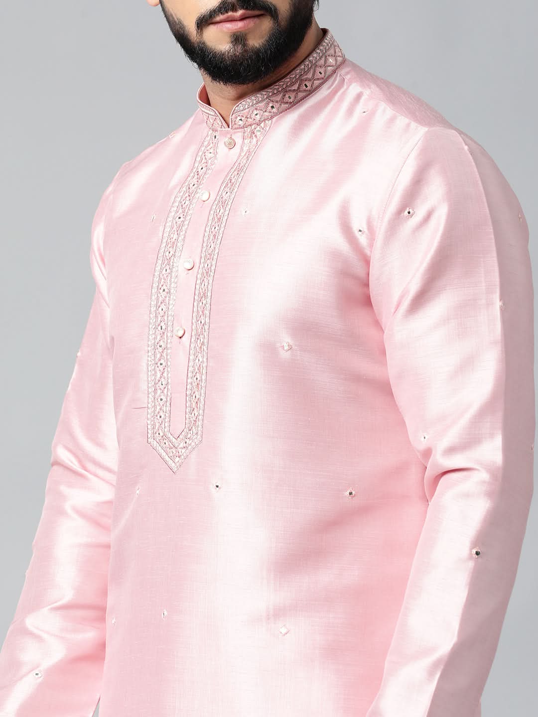 Baby Pink Mirror Embroidered Kurta Set