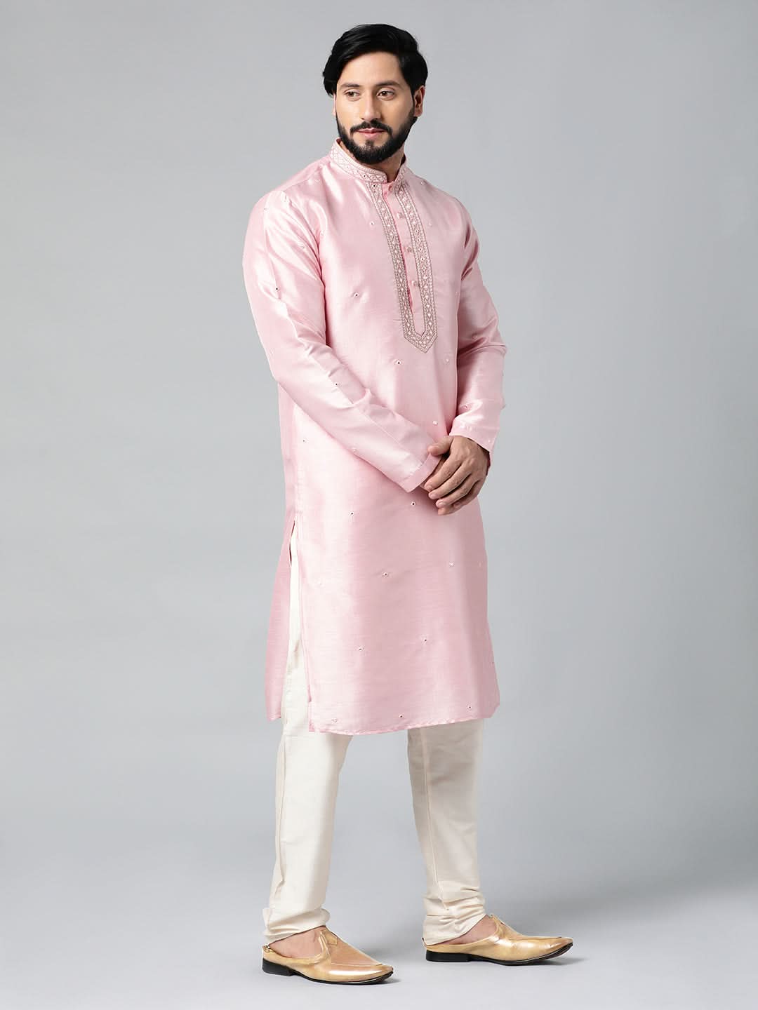Baby Pink Mirror Embroidered Kurta Set